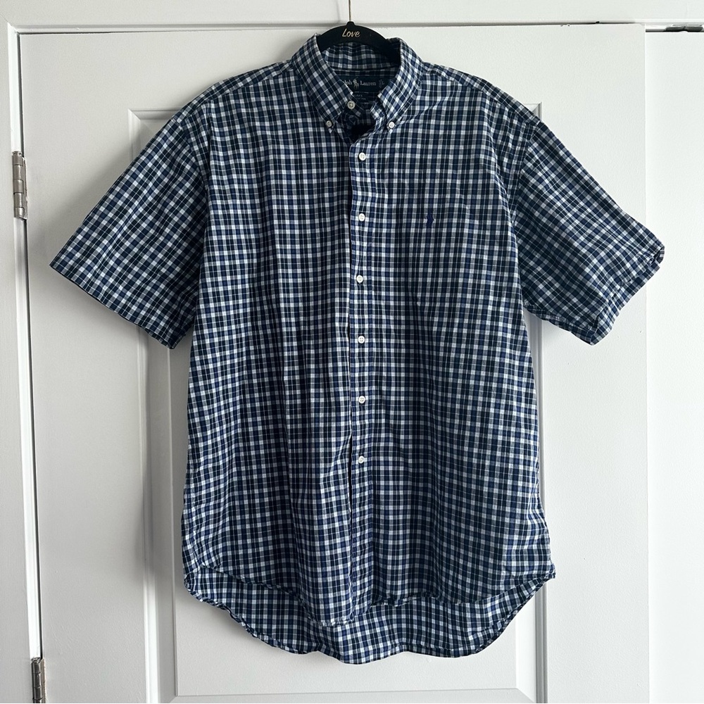 Ralph Lauren Blake Navy and White Plaid Button Down Cotton Polo Shirt